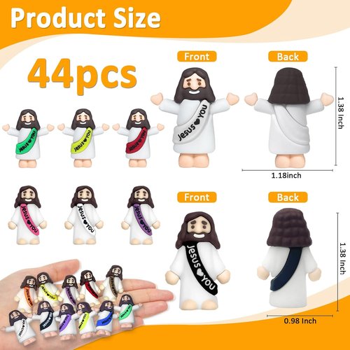 Keway Mini Jesus Figures - 44 PCS Rubber Pocket Figurines for Easter, Baptism & Party Favors | 11 Colors, 2 Styles