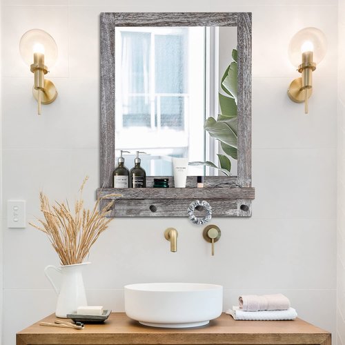 Rustic Rectangle Mirror with Self Mounted Frame for Bedroom Living Room Entryway Wall Mirror