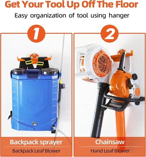 Heavy Duty Backpack Leaf Blower Hanger - 2 Pack Wall Mount for Sprayers & Chainsaws | Garage Storage Solution