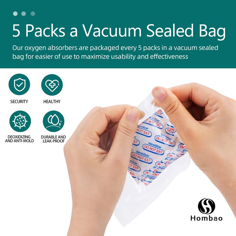 Hombao 700cc Food Grade Oxygen Absorbers -100 Packs (5 x 1 Vacuum Bag) for Storage, Packet Long Term Freshness - O2 Absorber Canning & Preserving Blue,pink
