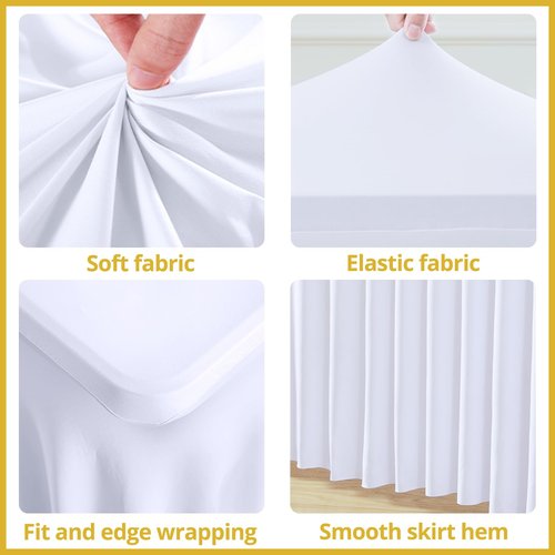 Besutolife White Tablecloths for Rectangle Tables 6ft Spandex Table Skirt One-Piece Wrinkle-Resistant Ruffles Design for Banquets Parties Wedding Dining Table