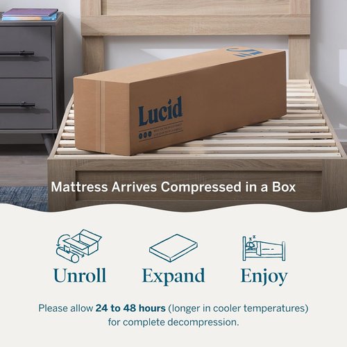 Lucid 5 Inch Memory Foam Mattress - Firm Feel with Bamboo Charcoal & Gel - Twin Size - Bed in a Box