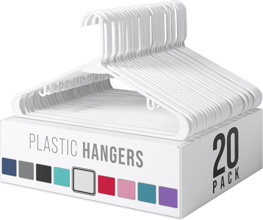 Plastic Hangers 20 Pack - Space-Saving Clothes Hangers for Closet Organization | Ideal for Coats & Apparel