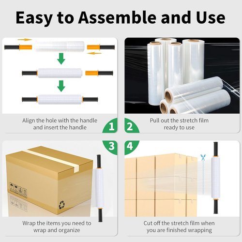 HERKKA Stretch Film - Industrial Strength Moving Wrap with Handles | 15" x 1000 Feet, 3 Pack, 60 Gauge