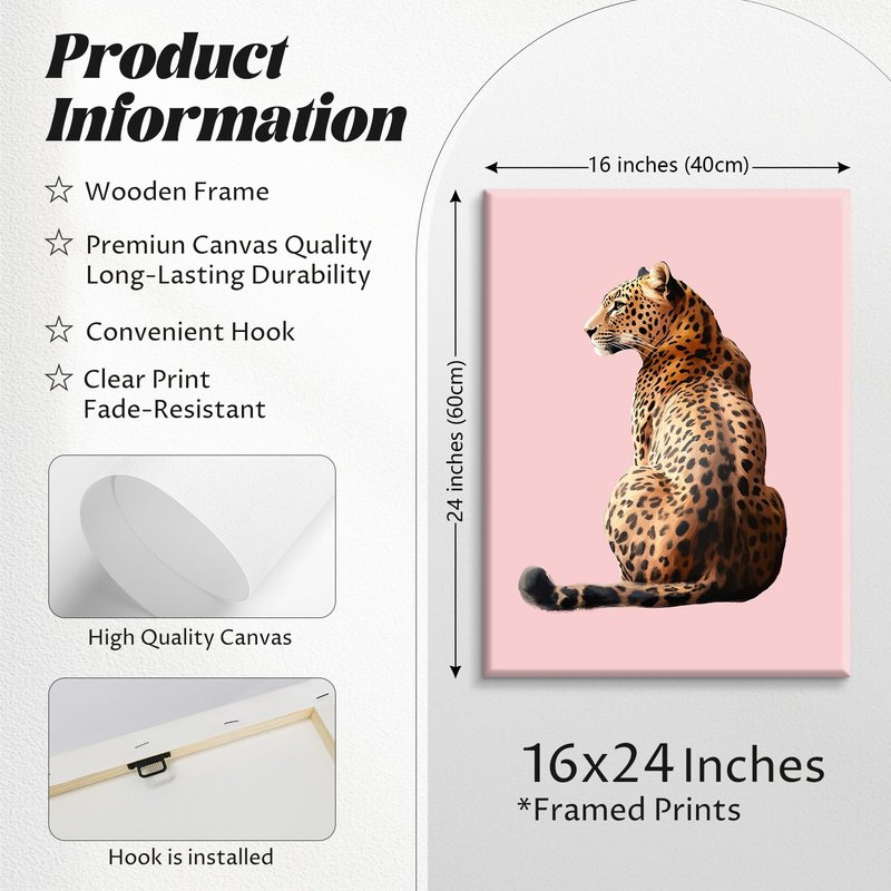 Pink Cheetah Wall Art Decor Leopard Preppy Trendy Canvas Poster Fashion Aesthetic Room Decor Y2k 8 Ball Prints Coquette Bow Picture Pink Lucky Painting for Dorm Girl Bedroom 16x24x3 Inch Ready to Hang