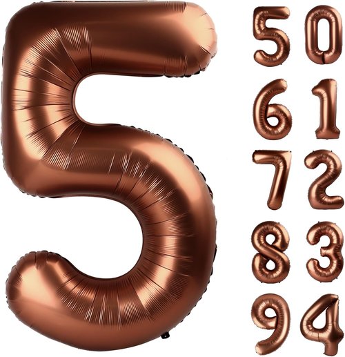5 Number Balloons by [Brand Name] - Dark Brown, 40 Inch for 5th Birthday Celebrations