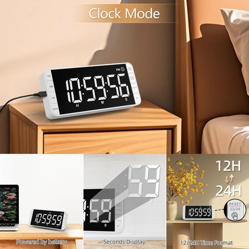 MeesMeek Rechargeable Kitchen Timer - 7.8" Extra Large Display, Magnetic LED, 5 Alarms, 99H Countdown/Countup for Cooking, Classroom, Home Gym