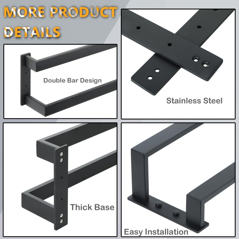 Alise Double Towel Bar, 24" Towel Racks for Bathroom Wall Mounted SUS304 Stainless Steel, Heavy Duty Bathroom Towel Holder, Quick Drying Towel Hanger, Matte Black