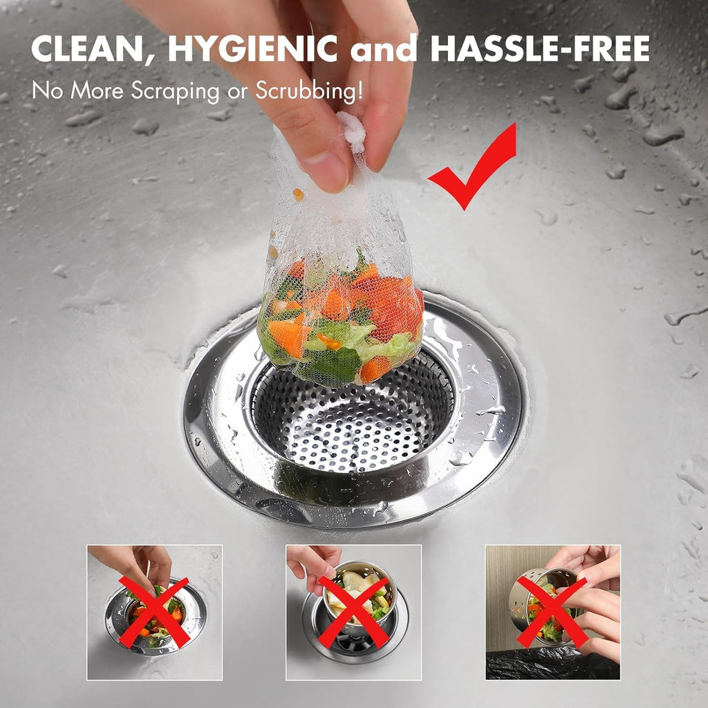 200 Pack Kitchen Sink Strainer Mesh Bags - Anti-Clogging Disposable Drain Covers | Fits Most Strainers (4.0 x 4.0 Inch)