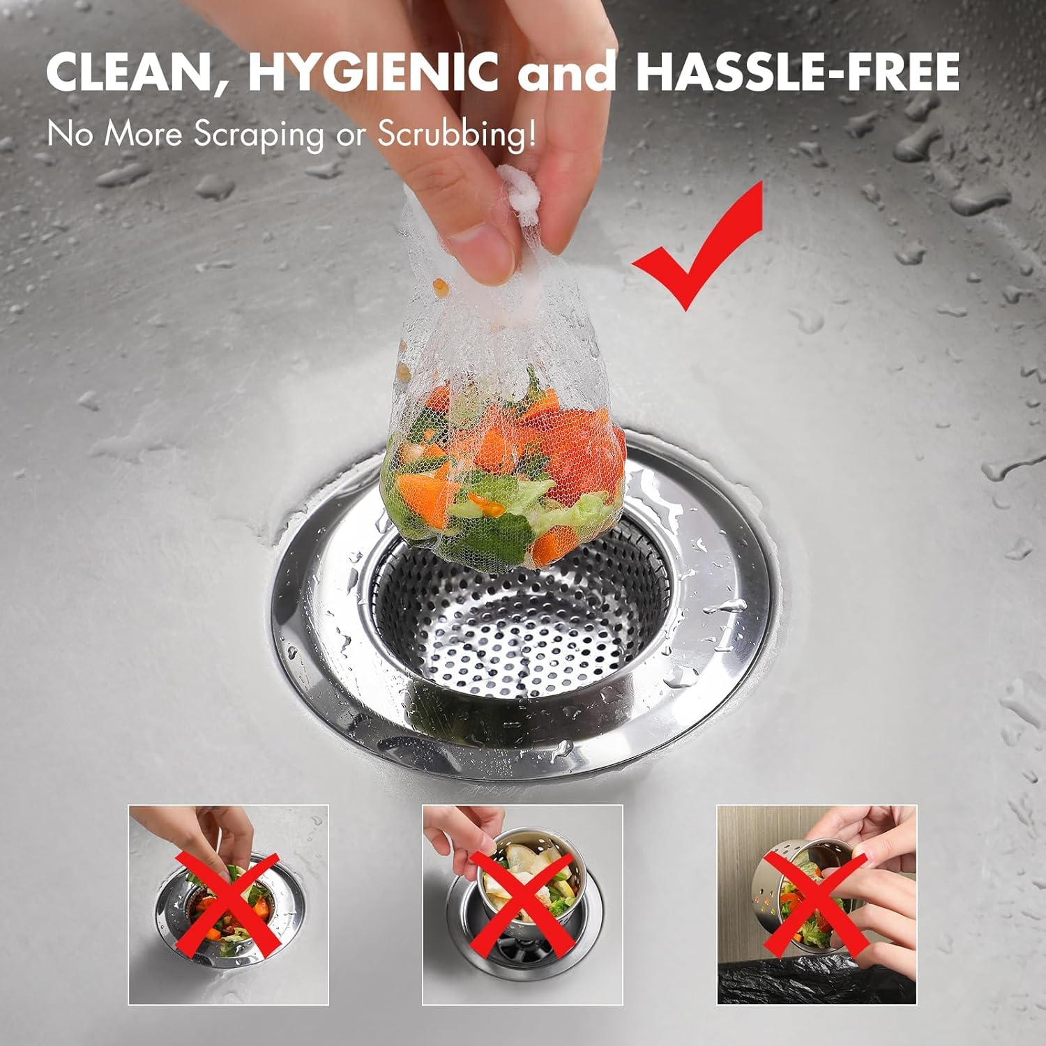 200 Pack Kitchen Sink Strainer Mesh Bags - Anti-Clogging Disposable Drain Covers | Fits Most Strainers (4.0 x 4.0 Inch)