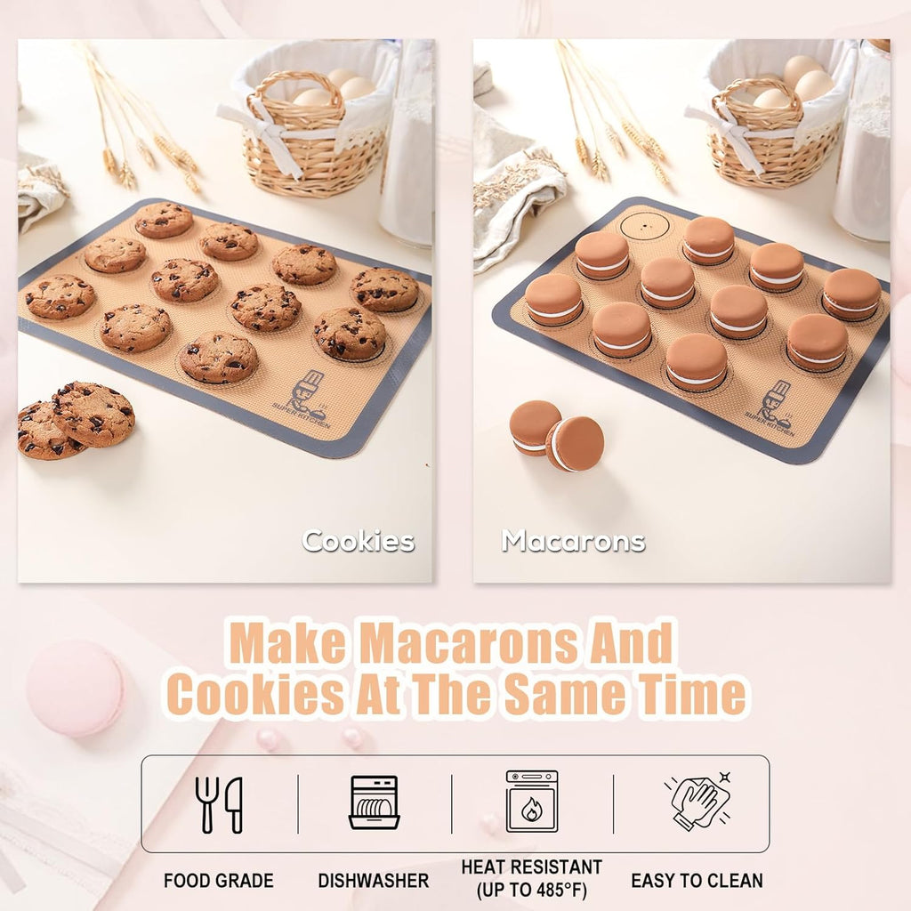 Skiennix Silicone Baking Mat Set - Non-Stick Macaron Liners for Cookies, Pans & More | 3 Colors: Red, Blue, Gray