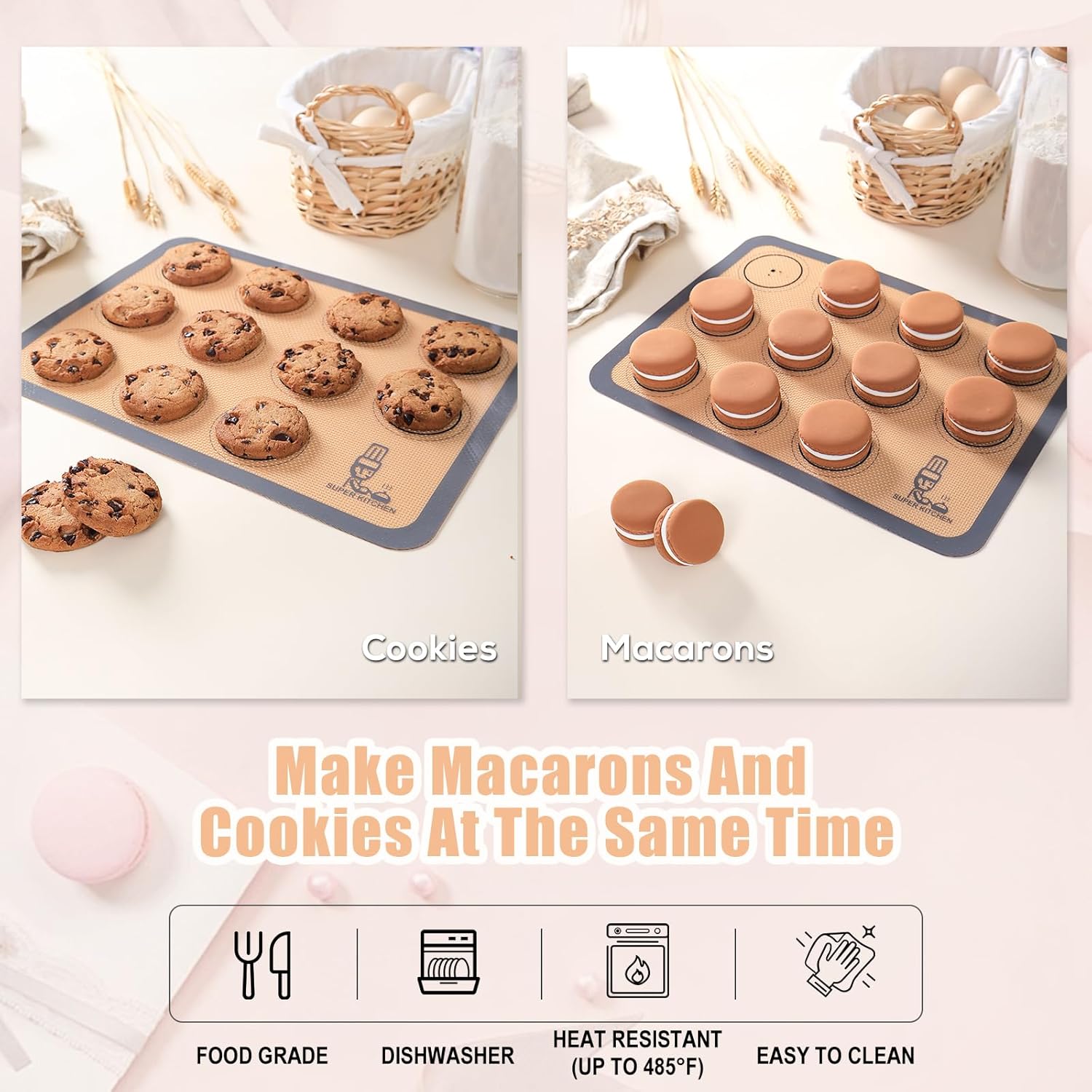 Skiennix Silicone Baking Mat Set - Non-Stick Macaron Liners for Cookies, Pans & More | 3 Colors: Red, Blue, Gray