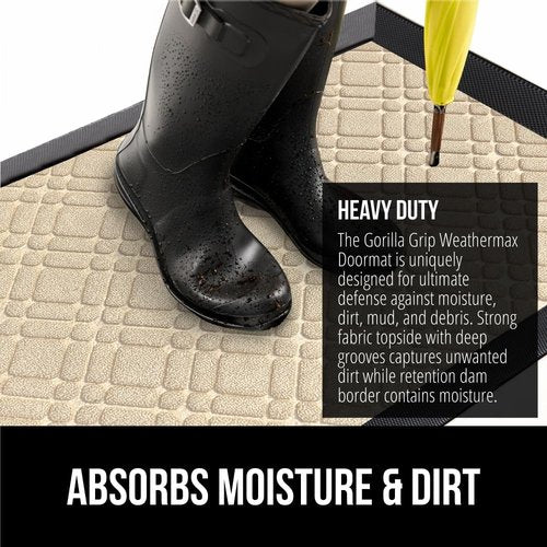 GORILLA GRIP 100% Waterproof Doormat - All-Season WeatherMAX, Stain & Fade Resistant, 47x35, Modern Latte
