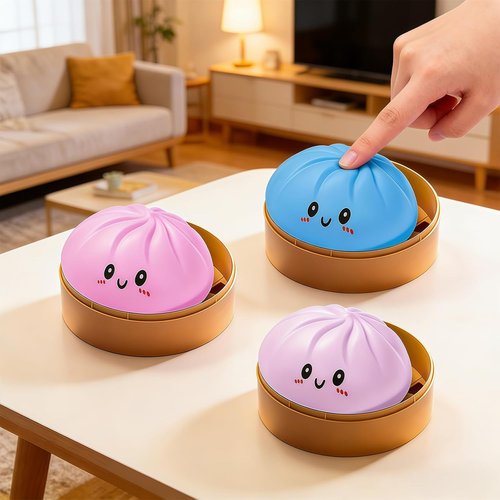 Dumpling Squeeze Toy - Colorful Stress Relief Fidget Ball | Stretchy Hand Toy in Pink