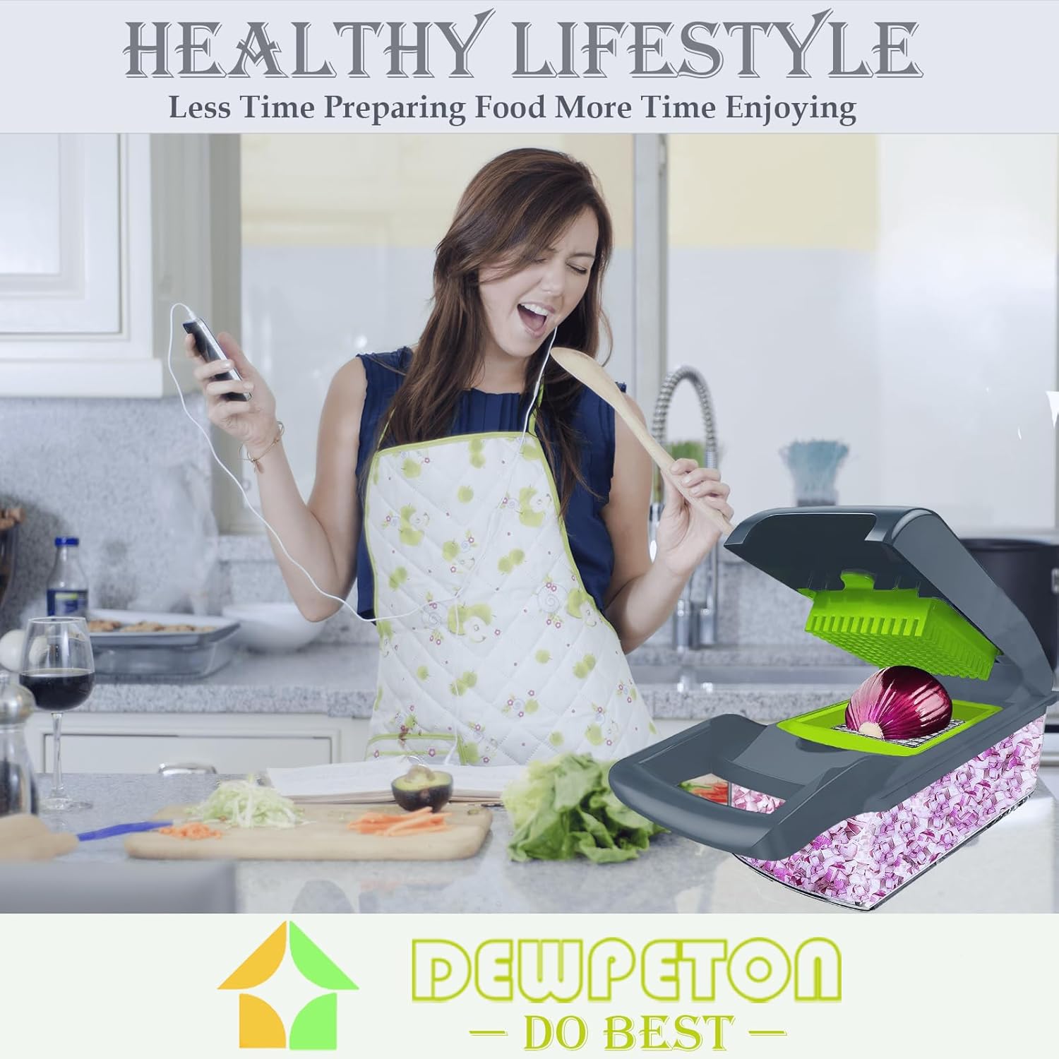 Skiennix Vegetable Chopper Dicer - Stainless Steel Manual Kitchen Gadget with Container & Grater