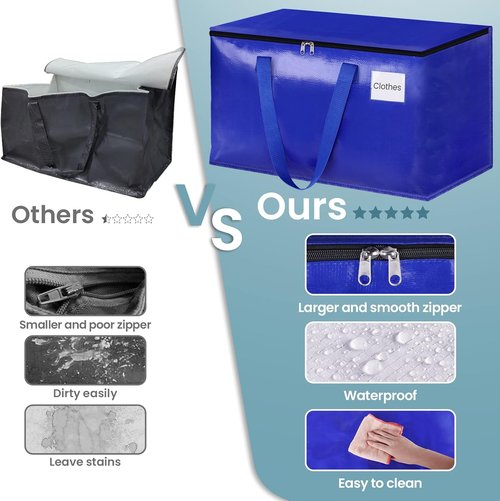 HomeHacks Heavy-Duty Moving Bags - 8-Pack Collapsible Storage Totes with Strong Zippers & Handles | 93L (Blue)