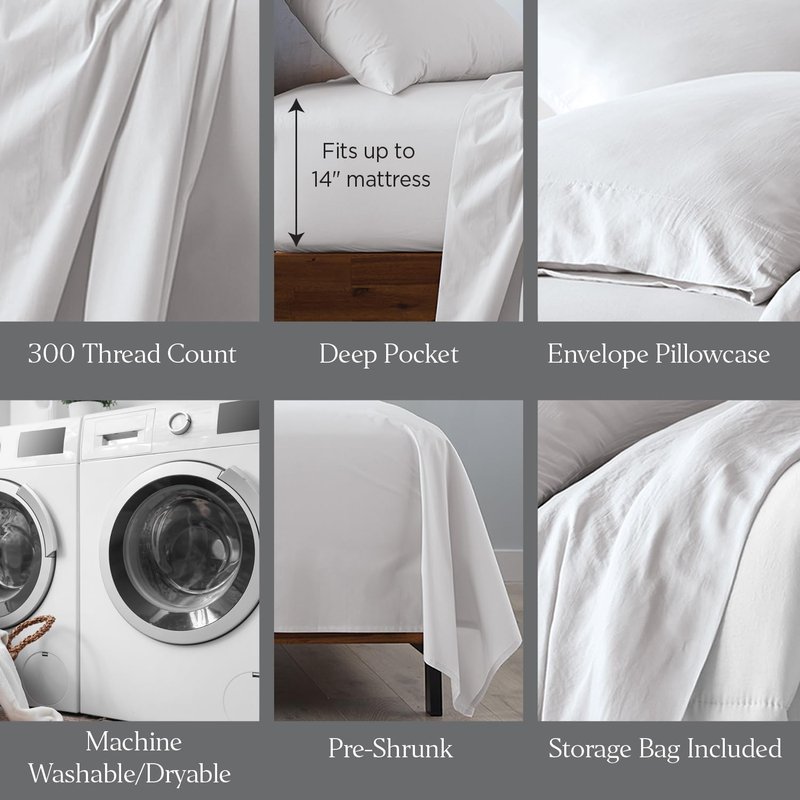 Ella Jayne Percale Sheets Full (4 Pieces) Permium 100% Cotton Percale TC300, Hotel Luxury Collection, Deep Pockets and Cooling Cotton Percale Sheets Full (Light Grey)