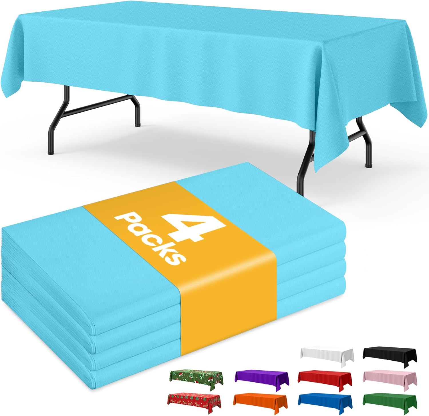 Niuara Light Blue Plastic Table Cloth - 4 Pack Disposable 54" × 108" Rectangle Covers for Easter & Holiday Gatherings