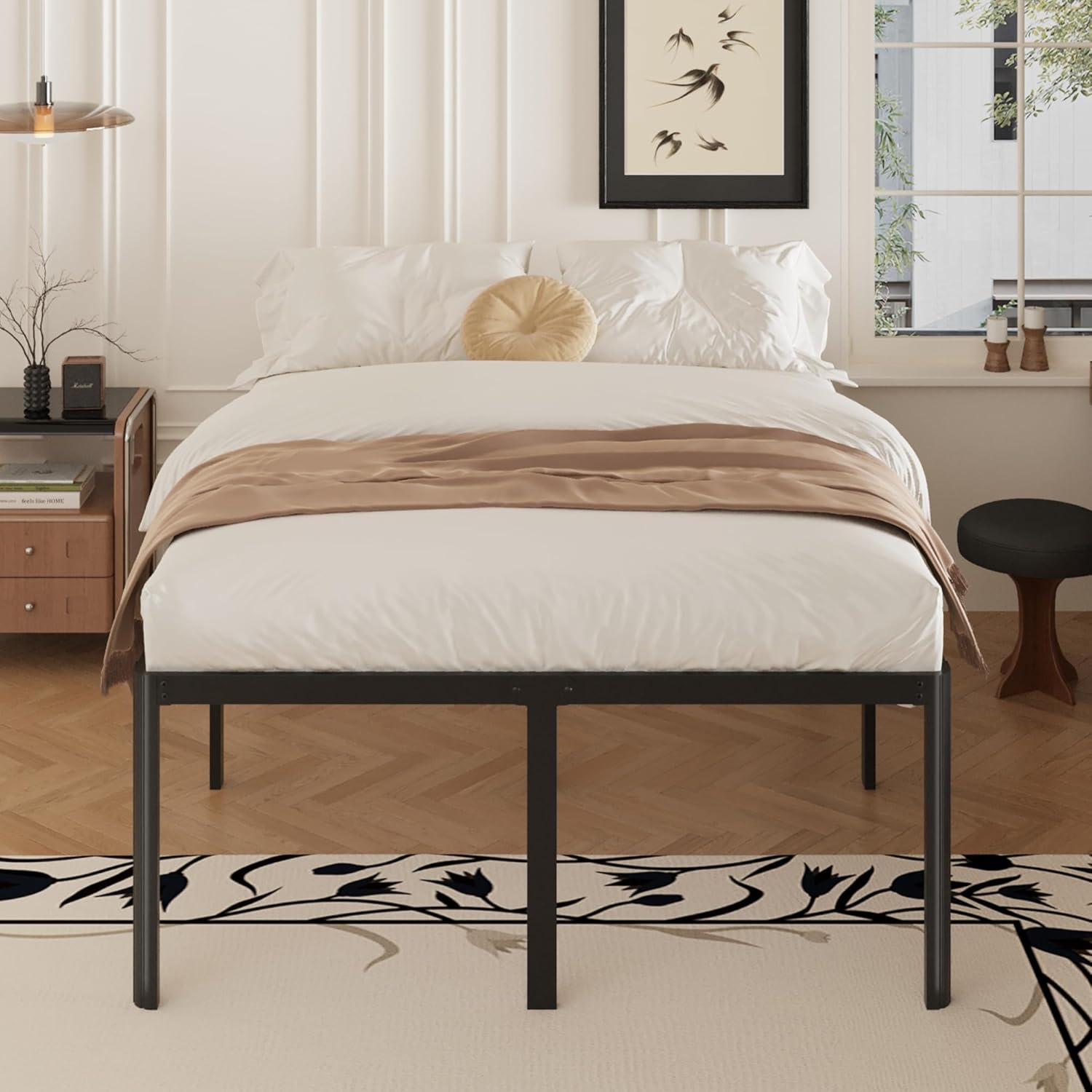 Yicensen Queen Bed Frame - 22 Inch High Heavy Duty Metal Platform | Rounded Corners, Easy Assembly, Noise-Free, Black