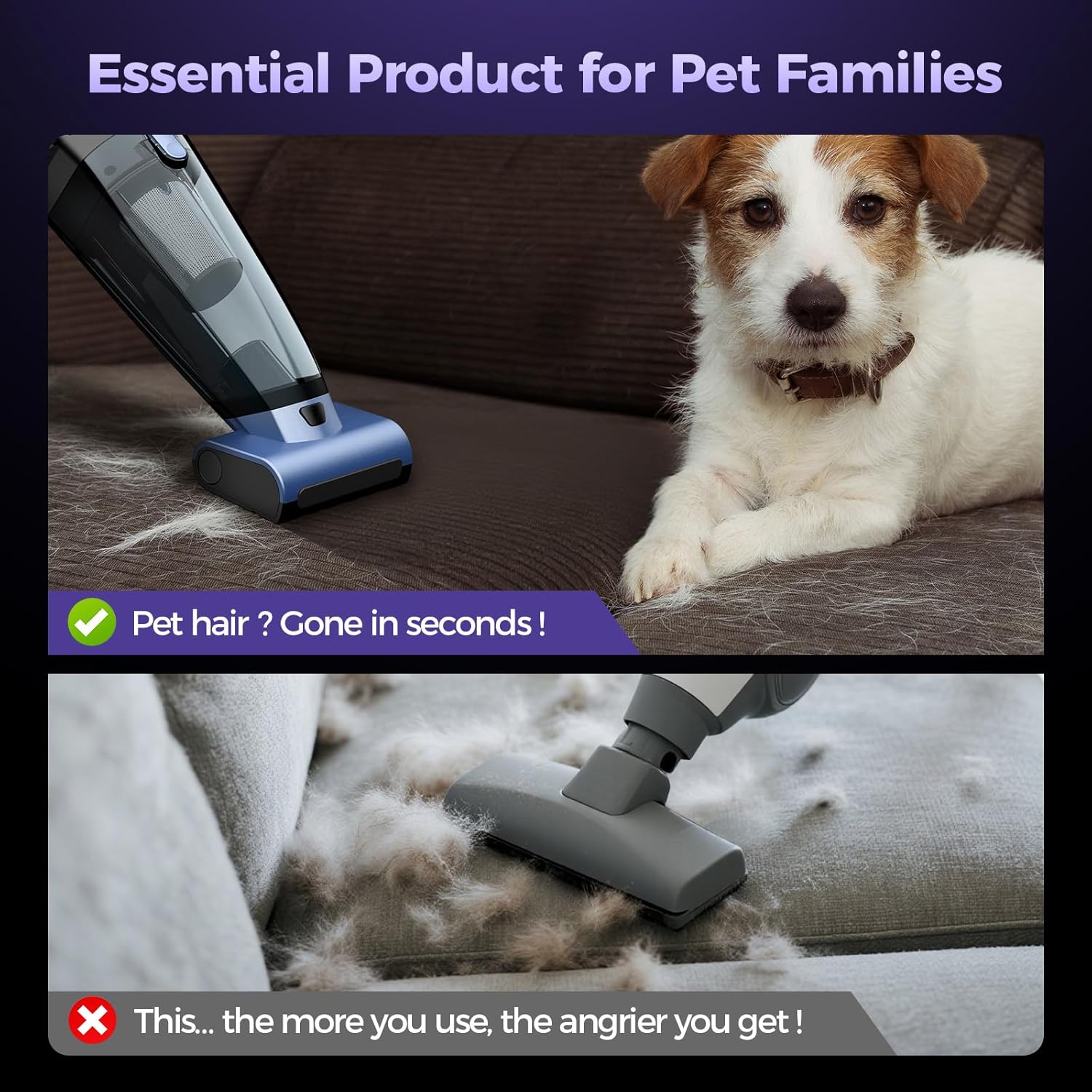Skiennix Pet Hair Handheld Vacuum - 20000PA Cordless High Power Cleaner with Motorized Brush & LED Light | Rechargeable, Blue