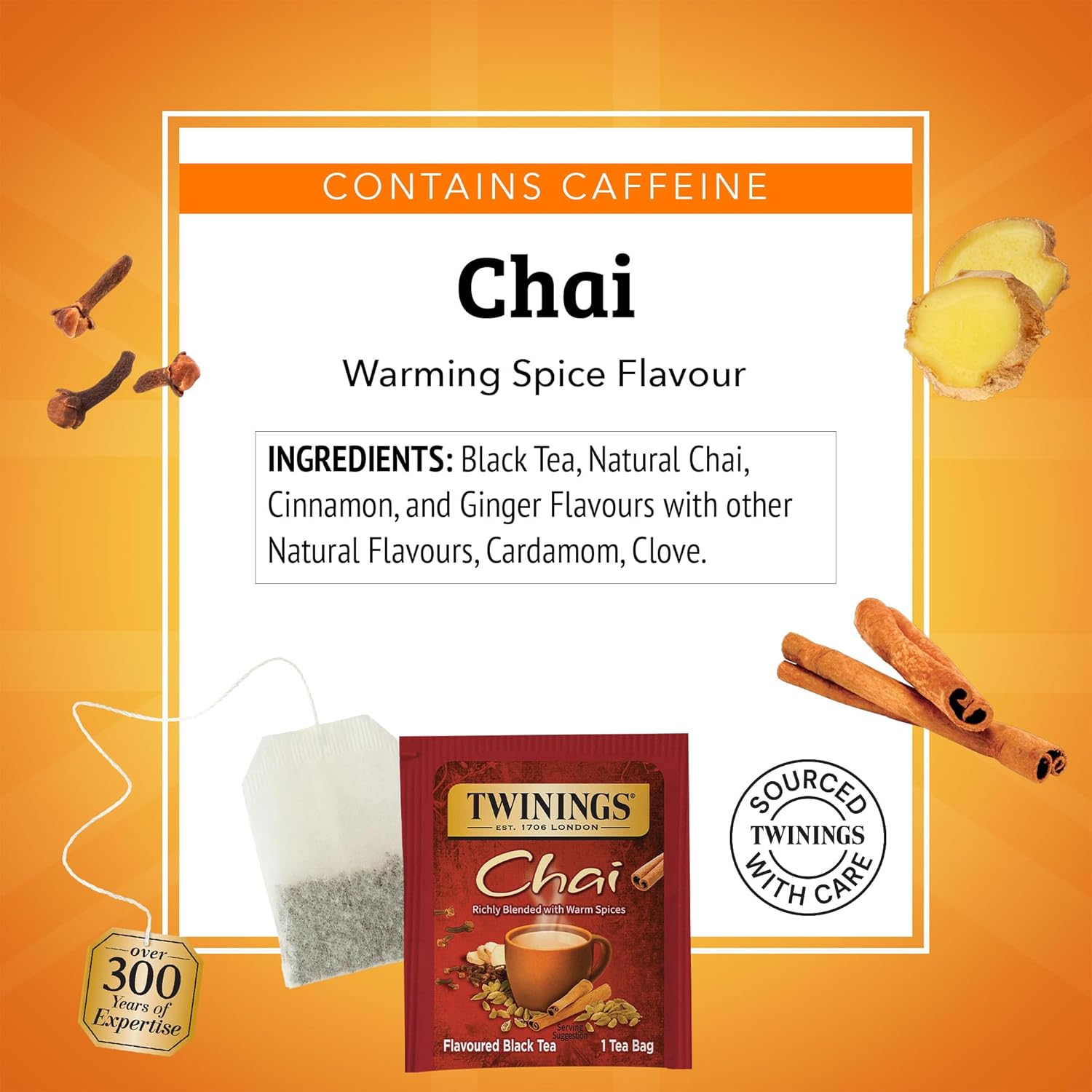 Twinings Chai Black Tea - Individually Wrapped Bags, Sweet & Savory Spices, 120 Teabags Total