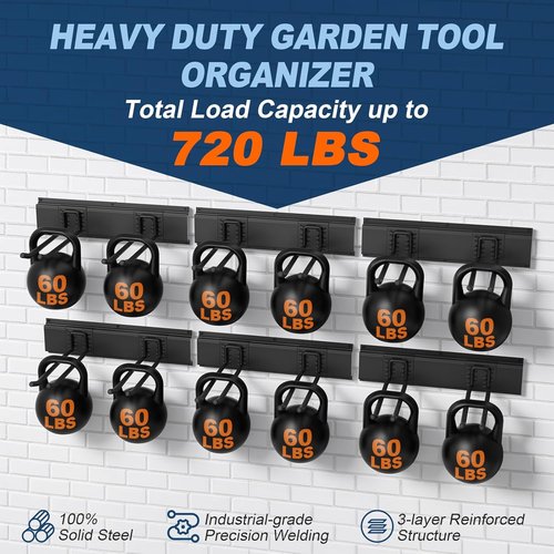 Housolution Heavy Duty Garage Wall Organizer - 96 Inch Tool Storage System with 12 Adjustable Hooks | 720 lbs Capacity