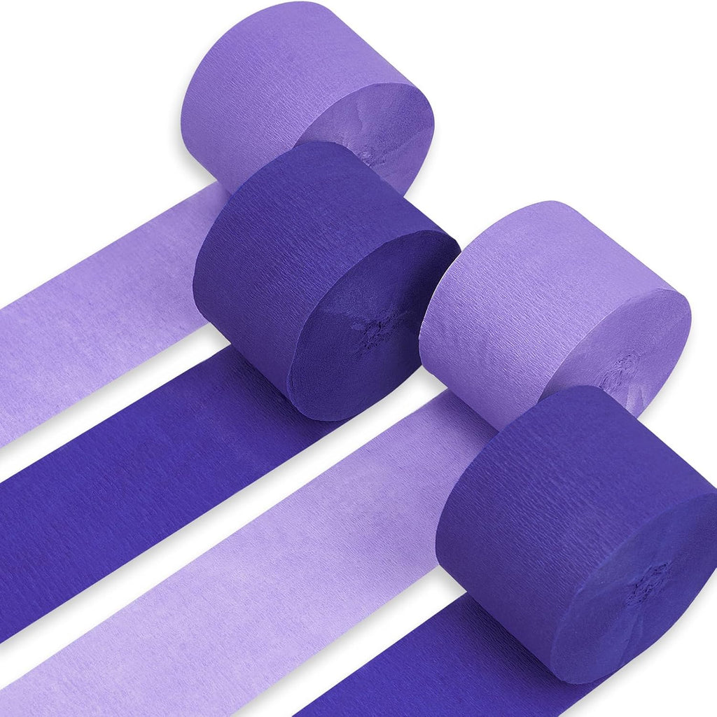 PartyWoo Crepe Paper Streamers - Navy & Purple 4 Rolls | 328ft for Party, Wedding & Baby Shower Decor