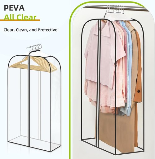 LANDNEOO Clear Garment Bags - 6 Pack Zippered Clothes Storage for Coats, Dresses & Furs | 40'' Long