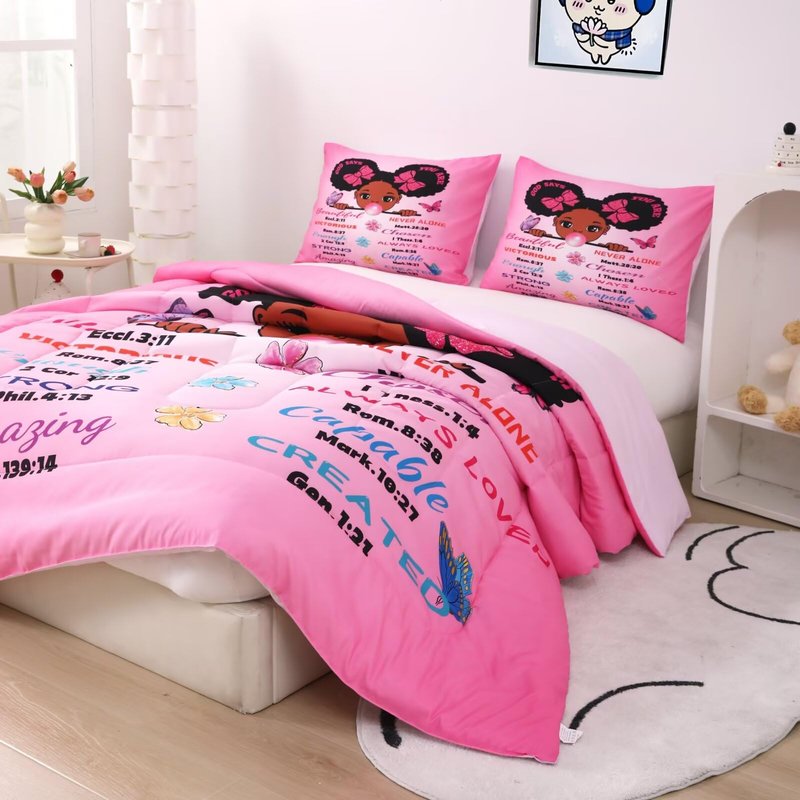 GRAT TIOC Black Girl Magic Comforter Set Queen for Kids Teens Toddler,Black Girl Bedding Set,African American Inspirational Quotes Comforter Set