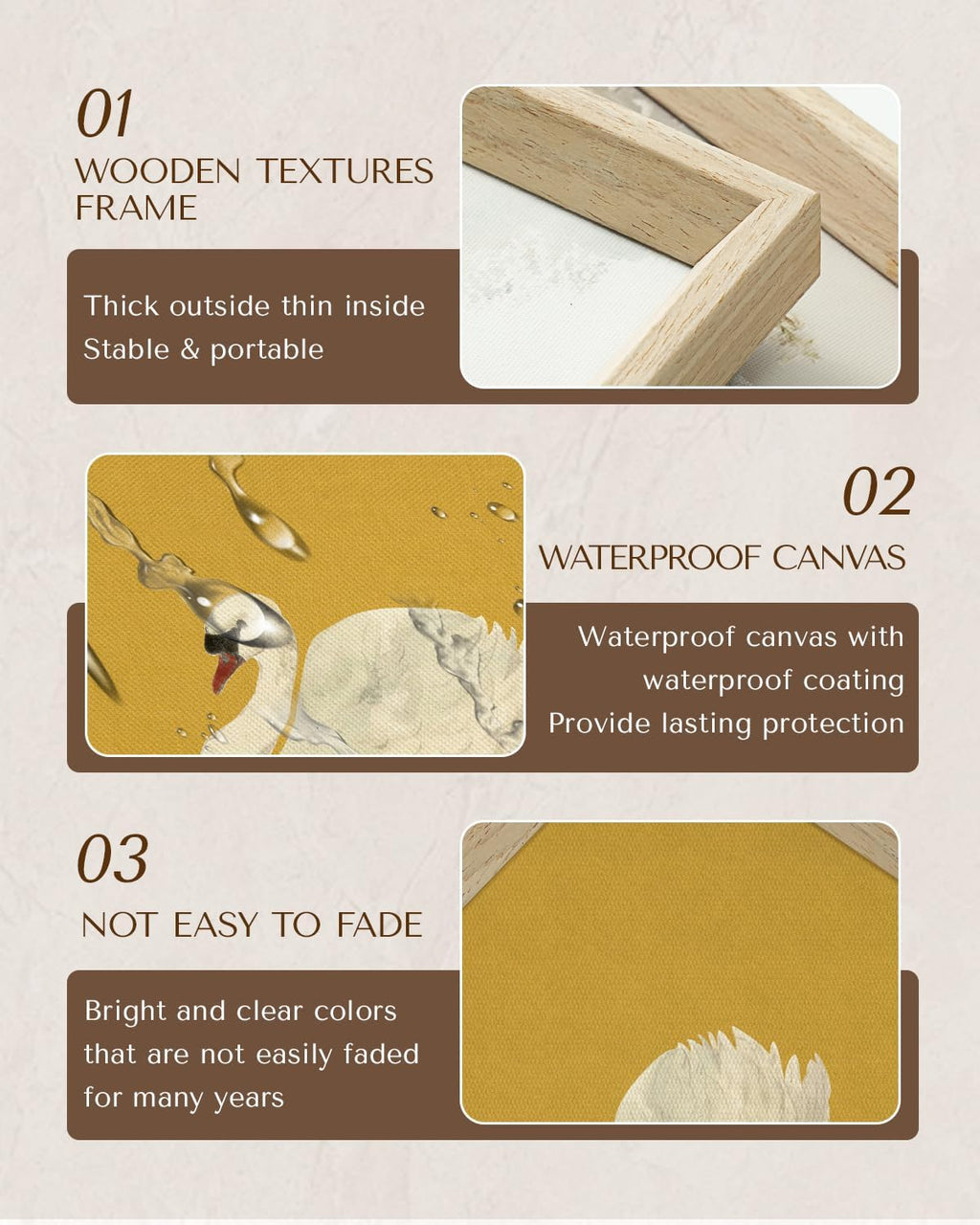 VIYYIEA Minimalist White Swan Wall Art - Modern Mustard Yellow Canvas Print, 11x14 Inch Natural Wood Frame