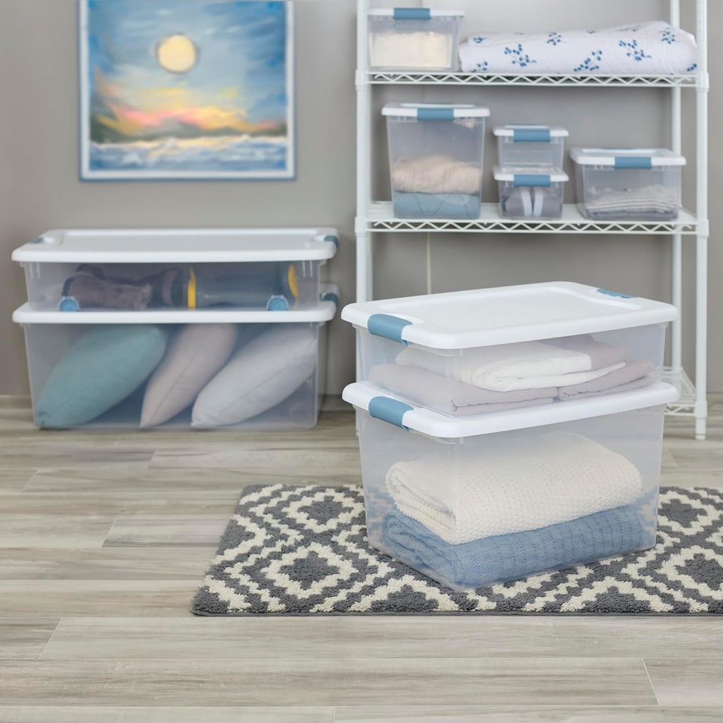 Sterilite 12-Pack Latching Storage Bins - Clear Plastic Under Bed Organizers, 6 Quart Capacity