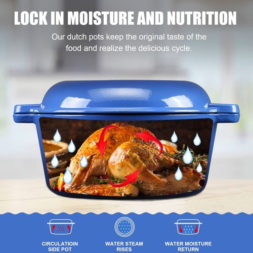 5Qt Dutch Oven, 2-In-1 Enamel Cast Iron Dutch Oven Pot with Skillet Lid, Heavy Duty Oven Safe Cookware for Sourdough Bread Baking Braising, Roasting Stewing Frying Simmering, Multi Stoves, Easy Clean (Gradient Blue)