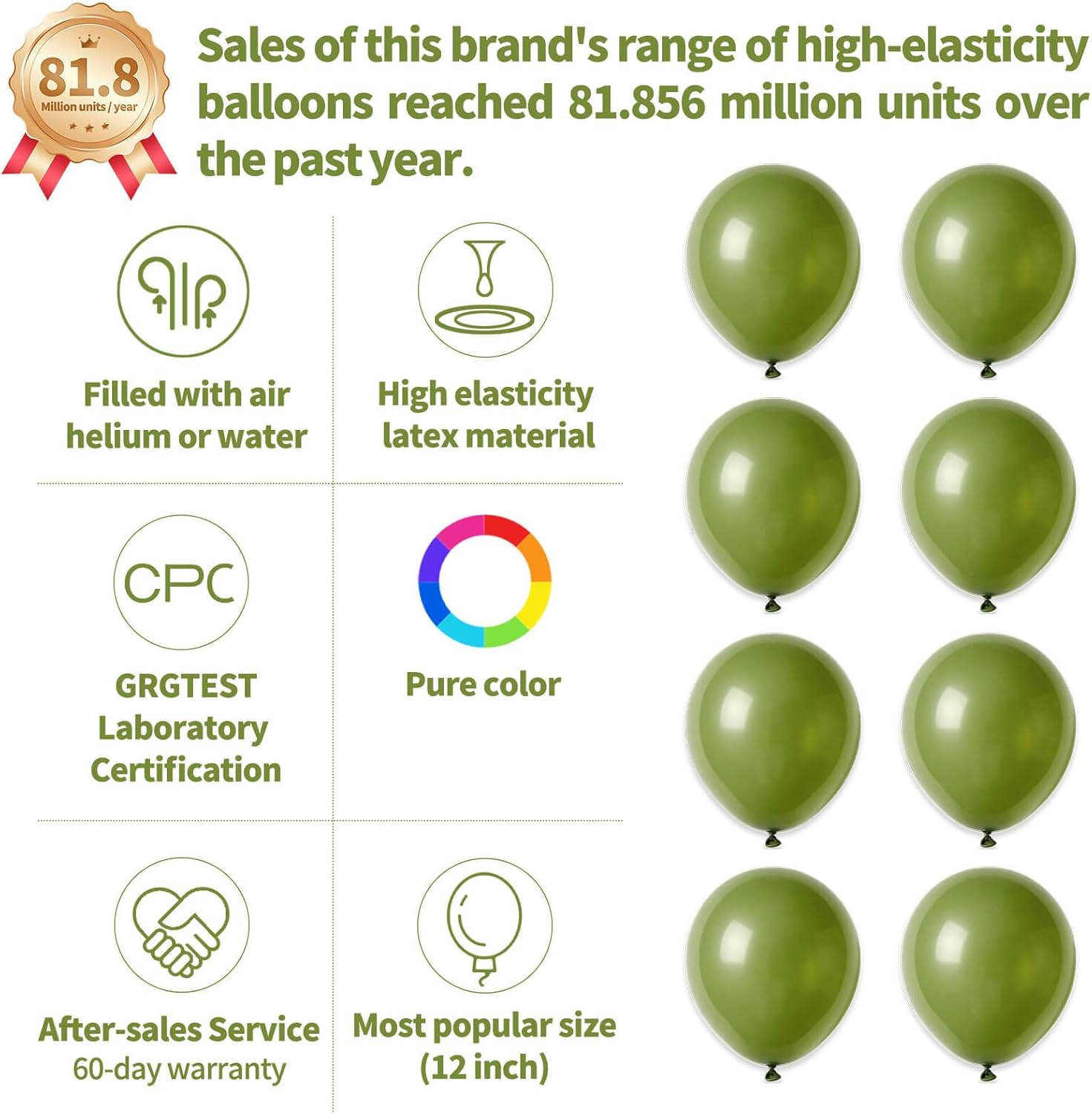 Olive Green Latex Balloons - 110pcs 12 Inch for Birthday Parties, Baby Showers & Weddings | Includes 2 Ribbons