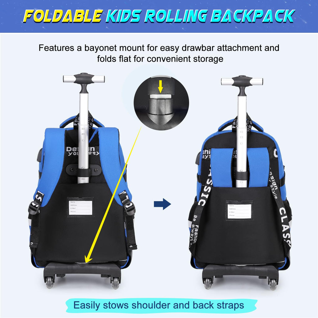 Scothen Rolling Backpack for Boys, Cool Luminous Gamer Roller School Backpacks for Boys with Lunch Bag and Pencil Pouch, Kids Backpack Bookbag with Wheels for Kindergarten Elementary Middle School