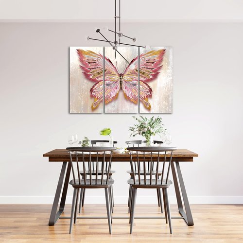 Nachic Wall Large Butterfly Canvas Wall Art Pink and Gold Women Bedroom Decor Butterfly Painting Artwork for Home Living Room