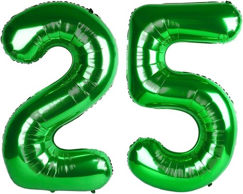 Happy 25th Birthday Decorations | 25 Balloon Numbers - 40 Inch Dark Green Foil for Women