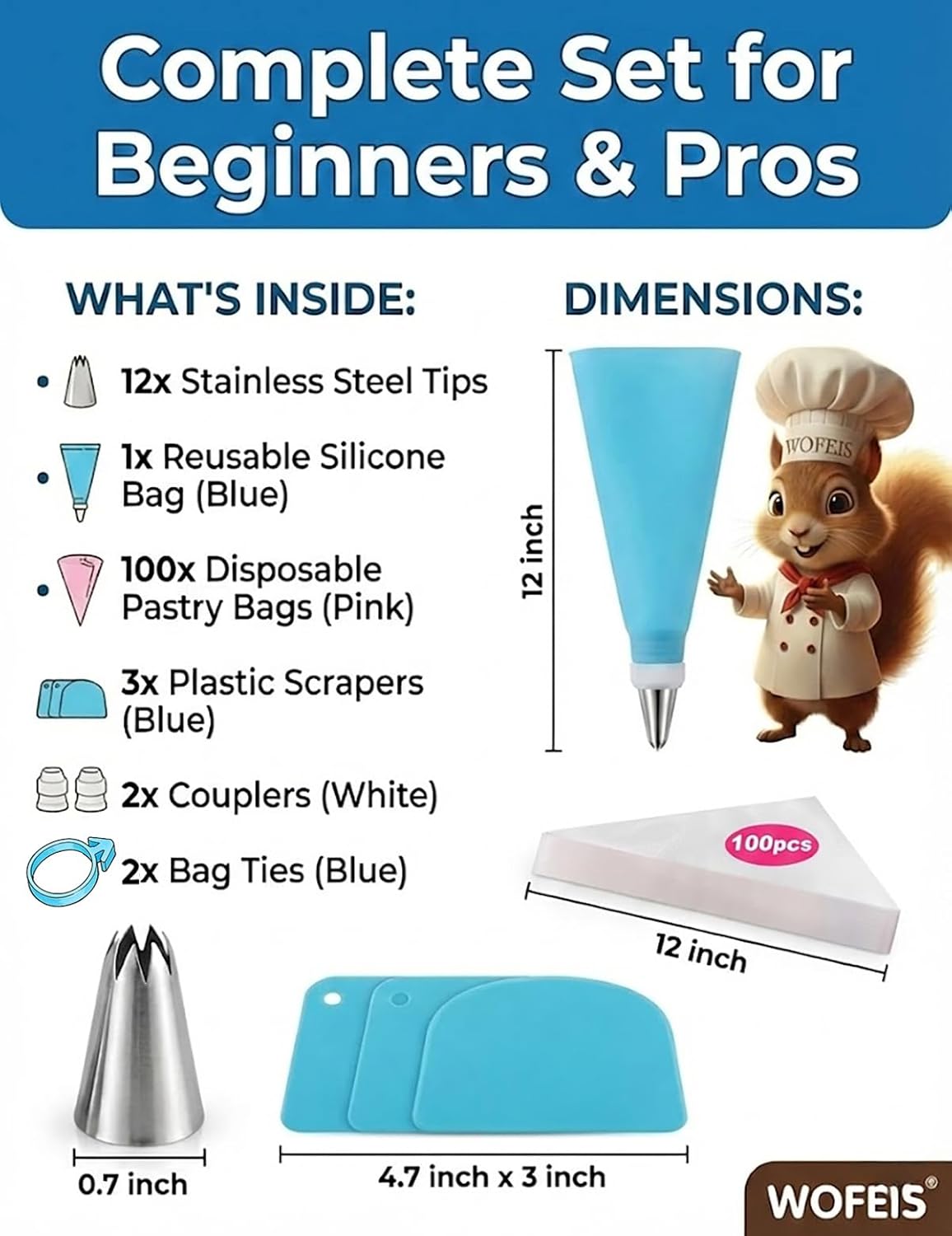 Skiennix 120-Pc Cake Decorating Kit - Piping Bags, Reusable Icing Bags, Frosting Tips & More