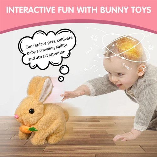 Bunny Realistic Bunny Toy - Interactive Hopping Rabbit with Twitching Ears | Brown