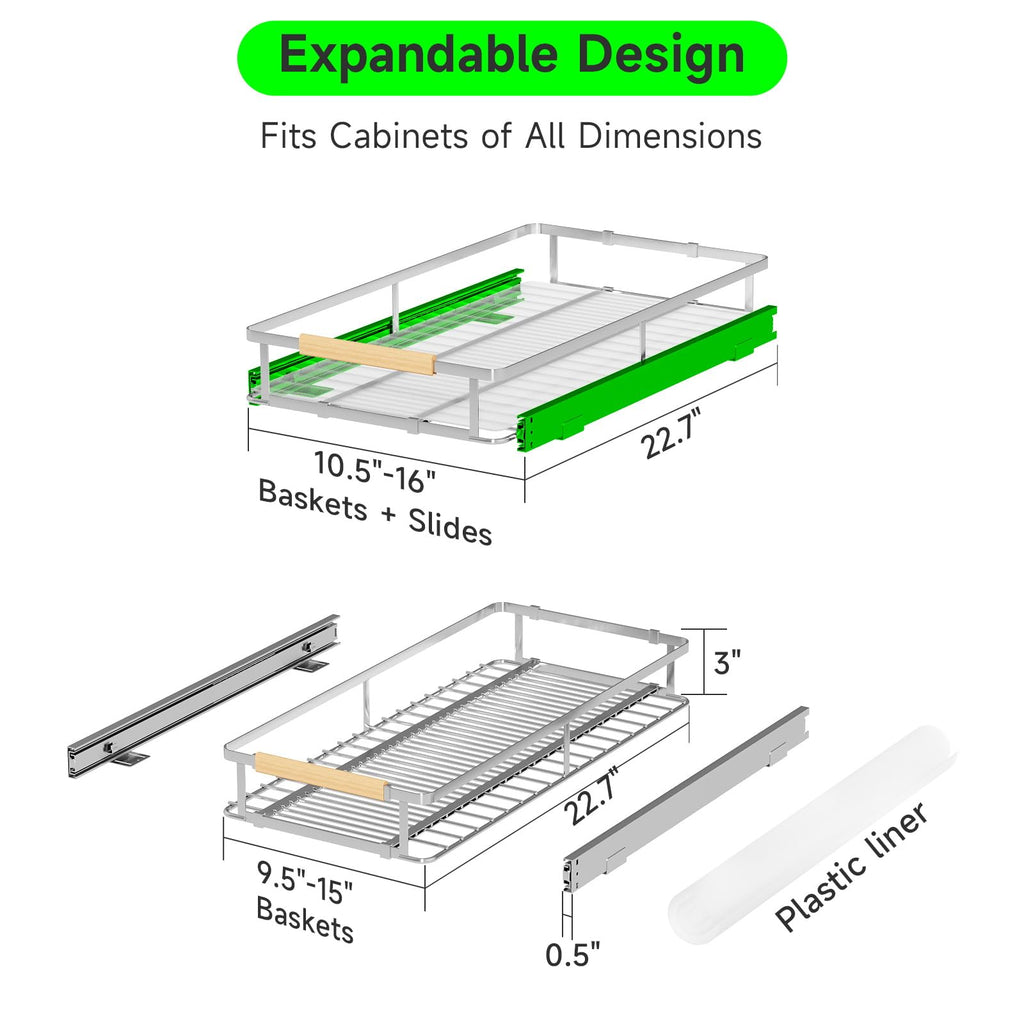 SOFRON Expandable Pull Out Drawers for Cabinets, Kitchen Cabinet Slide Out Shelves, Adjustable Roll Out Drawers, Small 1 Pack