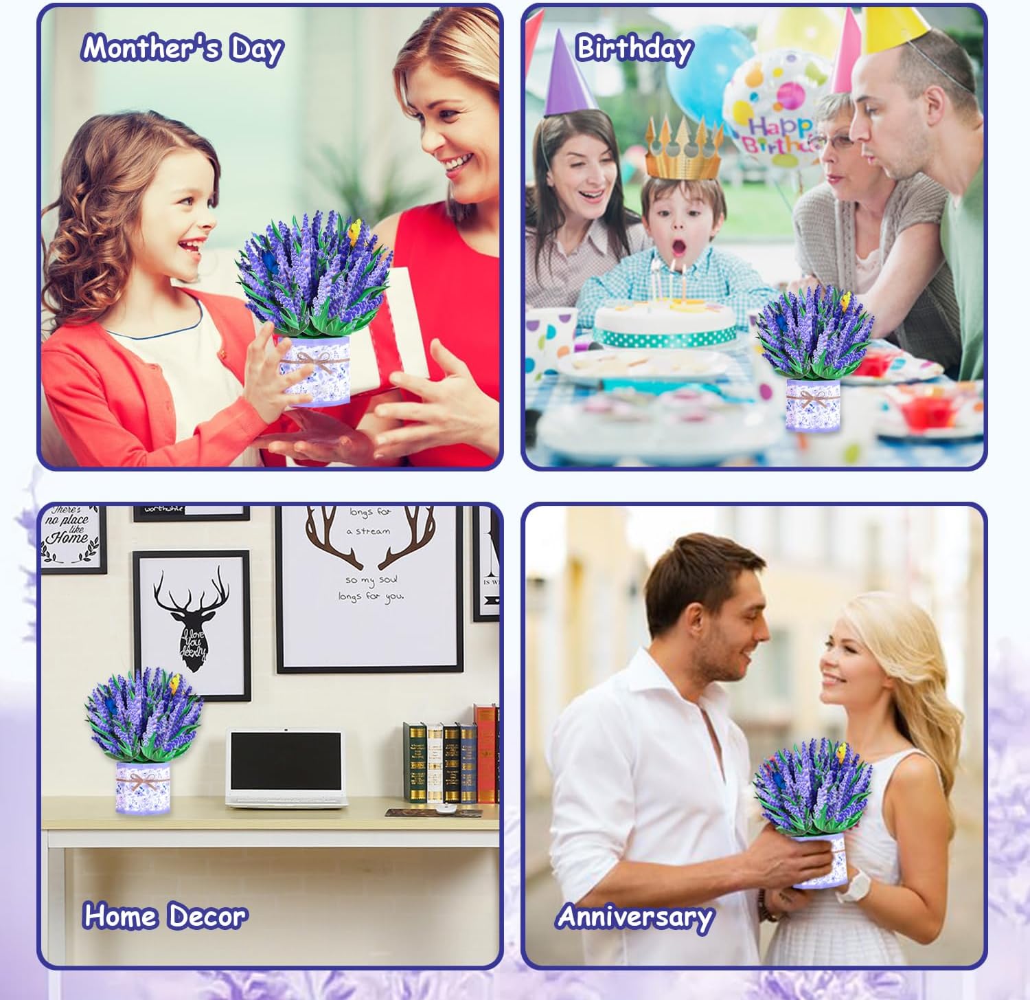 ROBBEAR 3D Lavender Bouquet Pop-Up Card - Perfect Greeting Card for Birthdays, Anniversaries & More