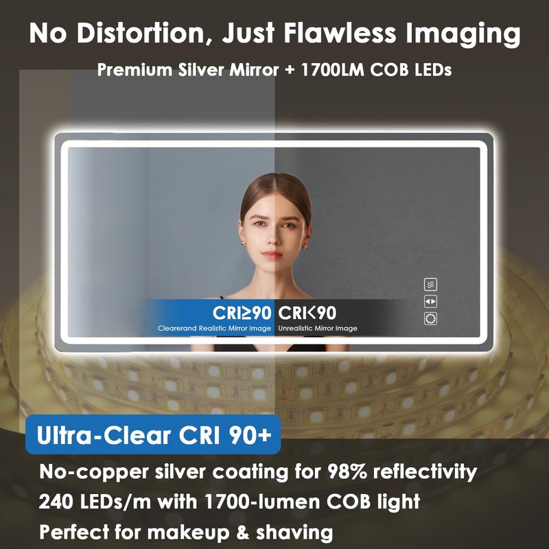 OUGOO 32 x 24 LED Mirror for Bathroom, Anti-Fog, Dimmable, Backlit + Front Lit, Memory Function Bathroom Vanity Mirror for Wall, Vertical & Horizontal