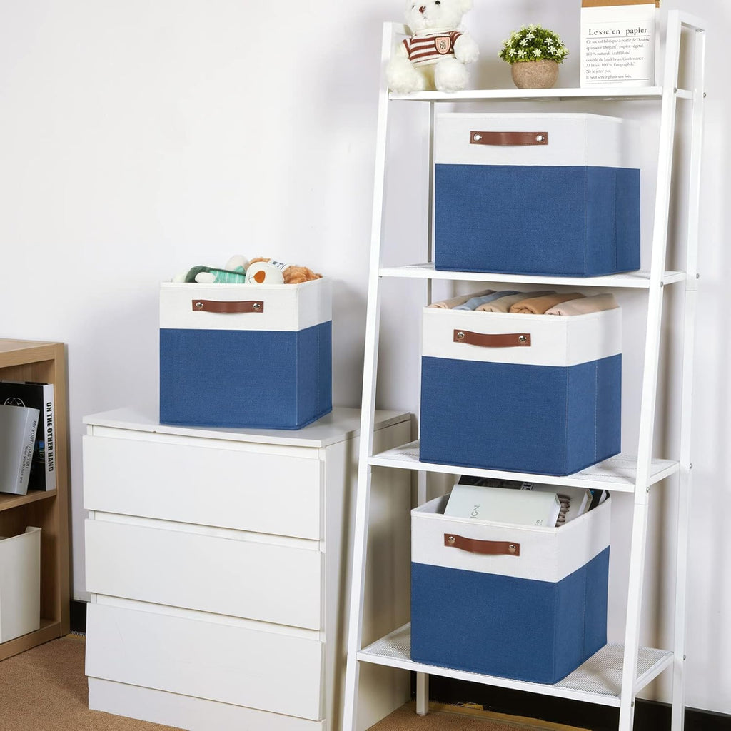 Temary Collapsible Storage Boxes - 12x12 Blue Cube Bins with Handles for Home Organization