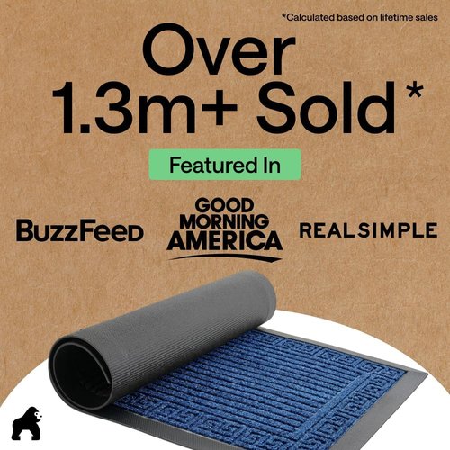 GORILLA GRIP Waterproof All-Season WeatherMAX Doormat - 35x23, Natural Rubber, Stain & Fade Resistant, Navy Greek Keys