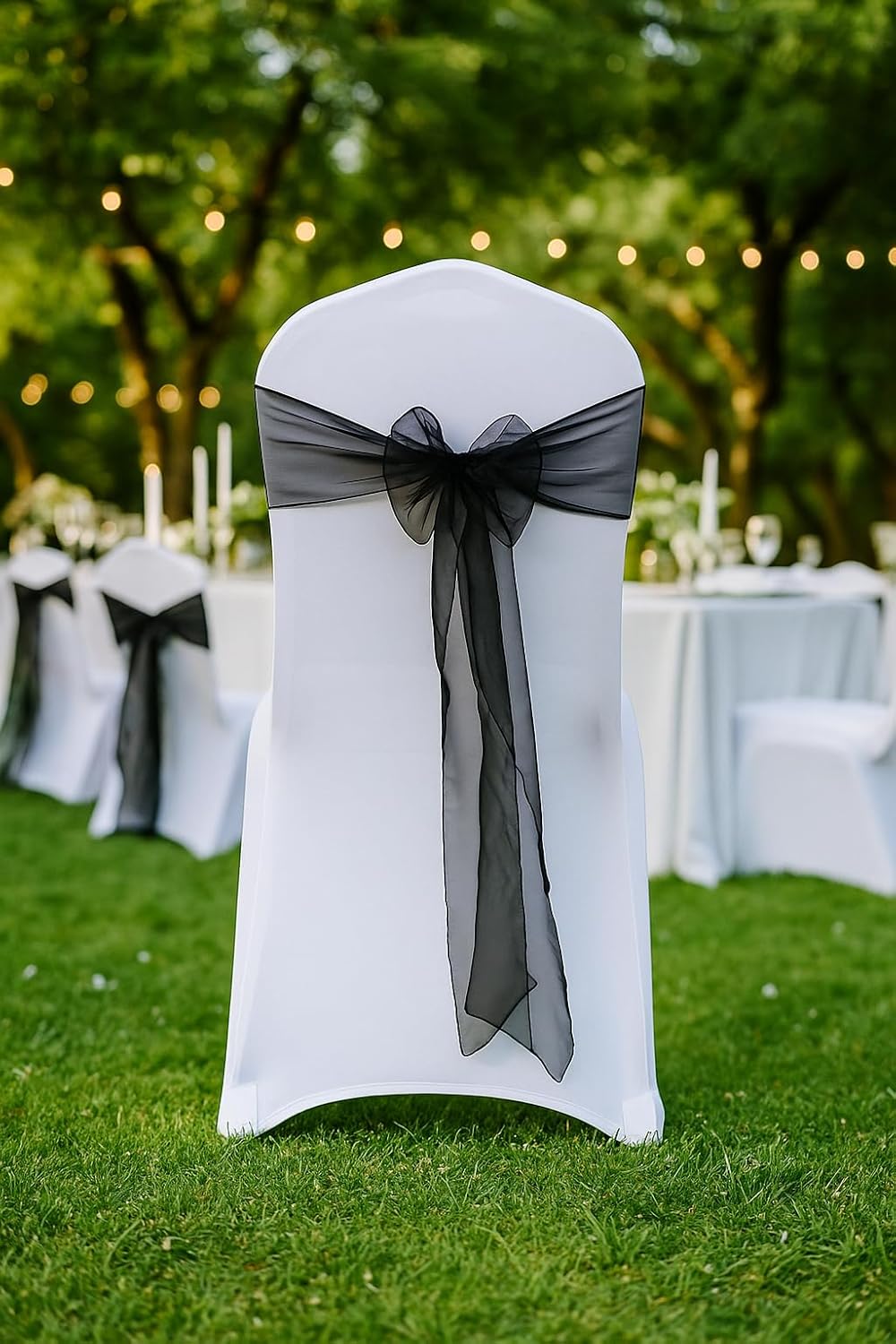 Organza Chair Bow Sash by [Brand Name] - Elegant Wedding Reception Décor | Pack of 25, Black