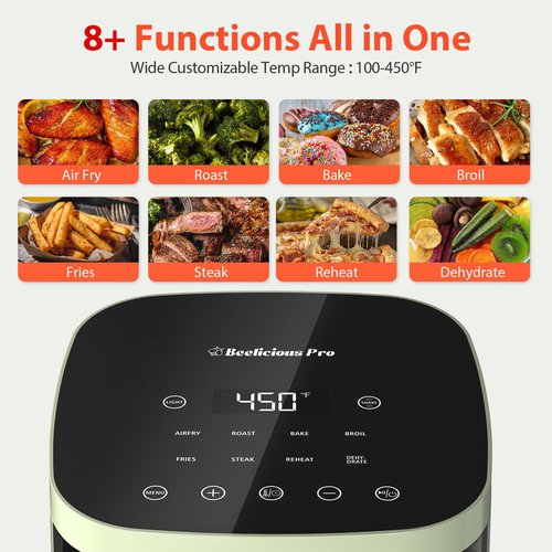 Air Fryer, Beelicious 8-in-1 Smart Compact 4QT Air Fryers, with Viewing Window, Shake Reminder, 450°F Digital Airfryer with Flavor-Lock Tech, Dishwasher-Safe & Nonstick, Fit for 1-3 People, Avo Green