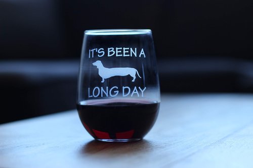 Bevvee It's Been A Long Day – Stemless Wine Glass - Funny Dachshund Gifts and Decor - Large 17 Ounce