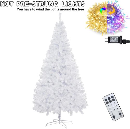 Juegoal 6 FT Artificial Christmas Tree - Remote Control with 300 LED Warm White & Multicolor Lights | Durable Pine with Metal Legs