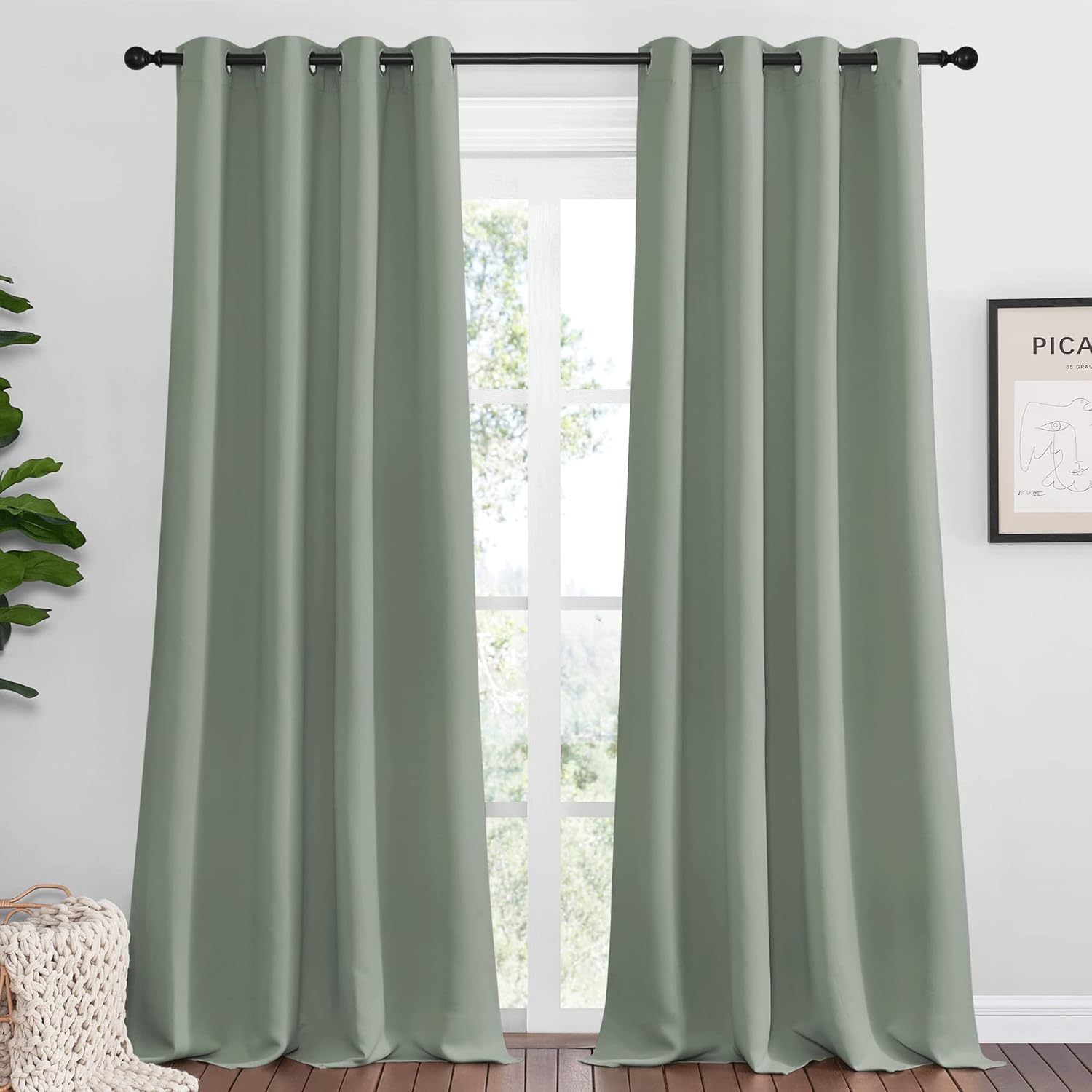 NICETOWN Greyish Green Blackout Curtains - 108" Long, 55" Wide | Sound Reducing & Energy Efficient Panels for Modern Spaces