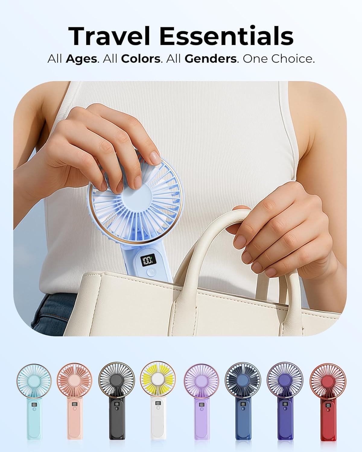 TUNISE Portable Handheld Fan - Rechargeable 4000mAh Battery | 180° Adjustable, 6 Speed, USB Foldable Design