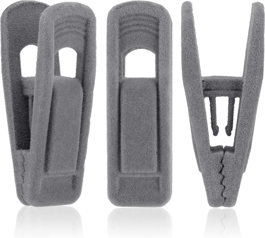 Tinfol Gray Velvet Hanger Clips - Non-Slip Flocked Clips for Pants & Skirts | 24 Pack with Strong Grip